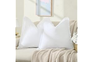 ZWJD Pillow Covers 26x26 Set of 2 White Throw Pillow Covers with Fringe Chic Cotton Decorative Pillows Square Cushion Covers for Sofa Couch Bed Living Room Farmhouse Boho Decor