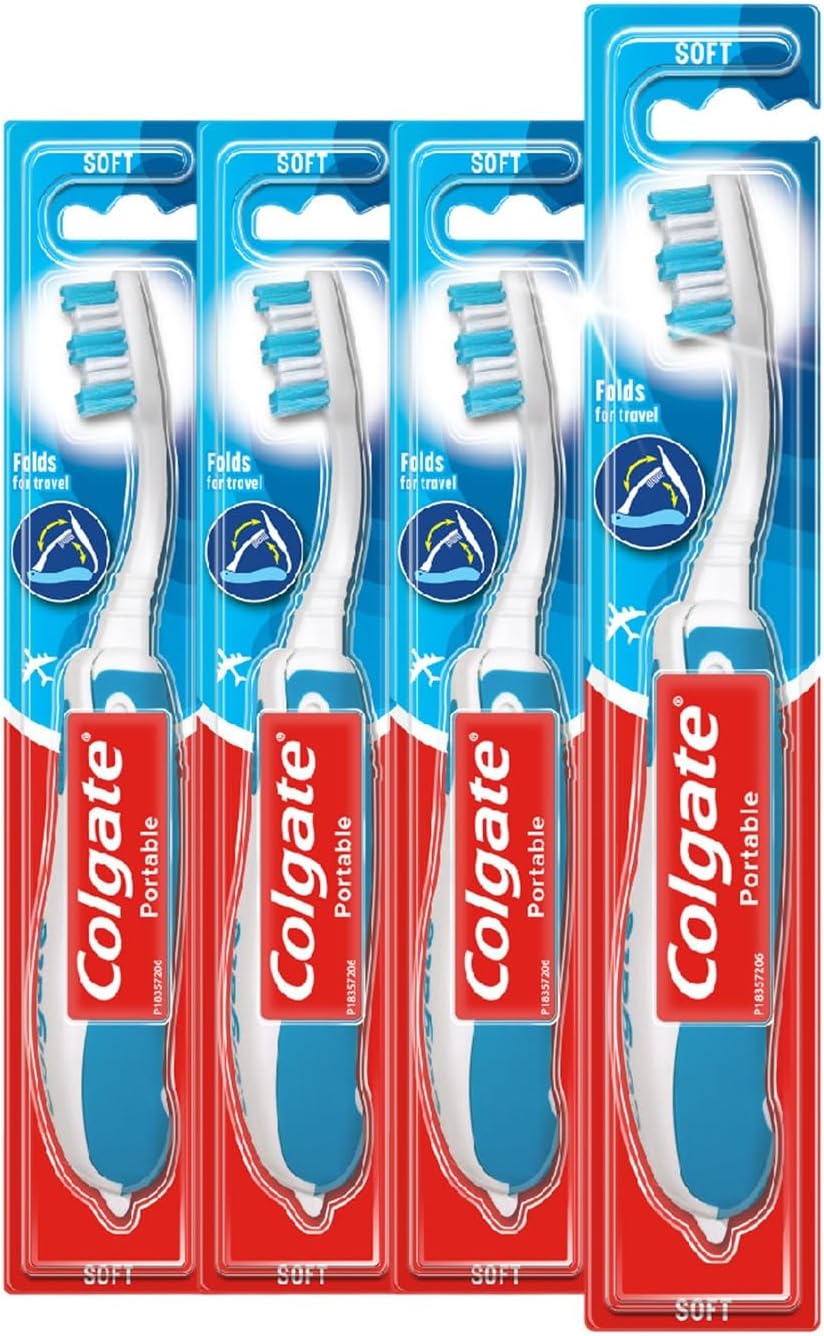 Colgate Portable Toothbrush 4 Pack - Soft Bristles Travel Toothbrush