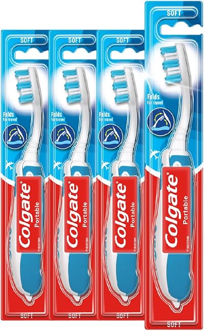 Colgate Portable Toothbrush 4 Pack - Soft Bristles Travel Toothbrush