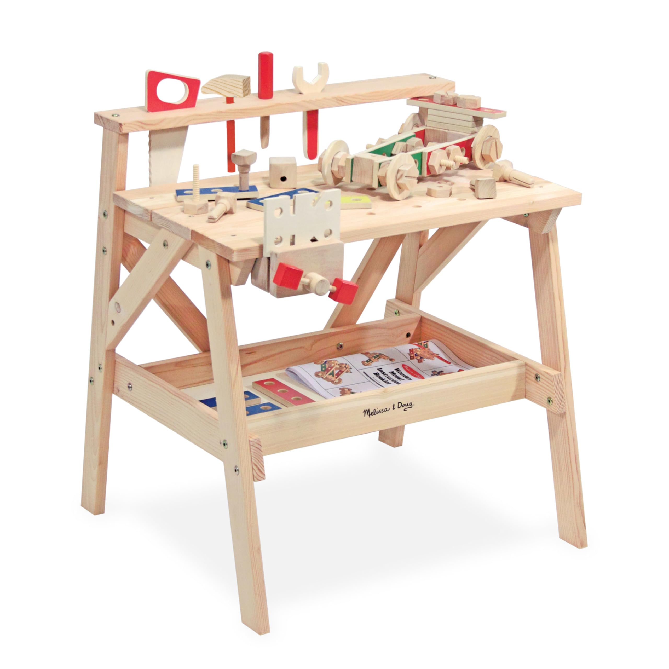 Melissa & Doug Wooden Project Solid Wood Workbench, Pretend Play, Play Sets, 3+, Gift for Boy or Girl, Wood Color