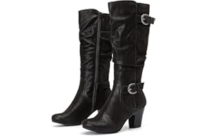 Ruiee Women's Slouchy Knee High Boots with Chunky Heel, Pointed Toe, Comfortable and Fashionable Fall Winter Boots for Women.