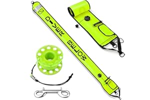 SEAFARD Diving SMB with Reel Set, 5FT Scuba Surface Marker Buoy (DSMB) + 100FT Dive Reel & Clip + Lead-Weight Storage Bag, High-Visibility Signal Tube for Scuba Diving & Underwater Safety (Fluorescent Yellow)