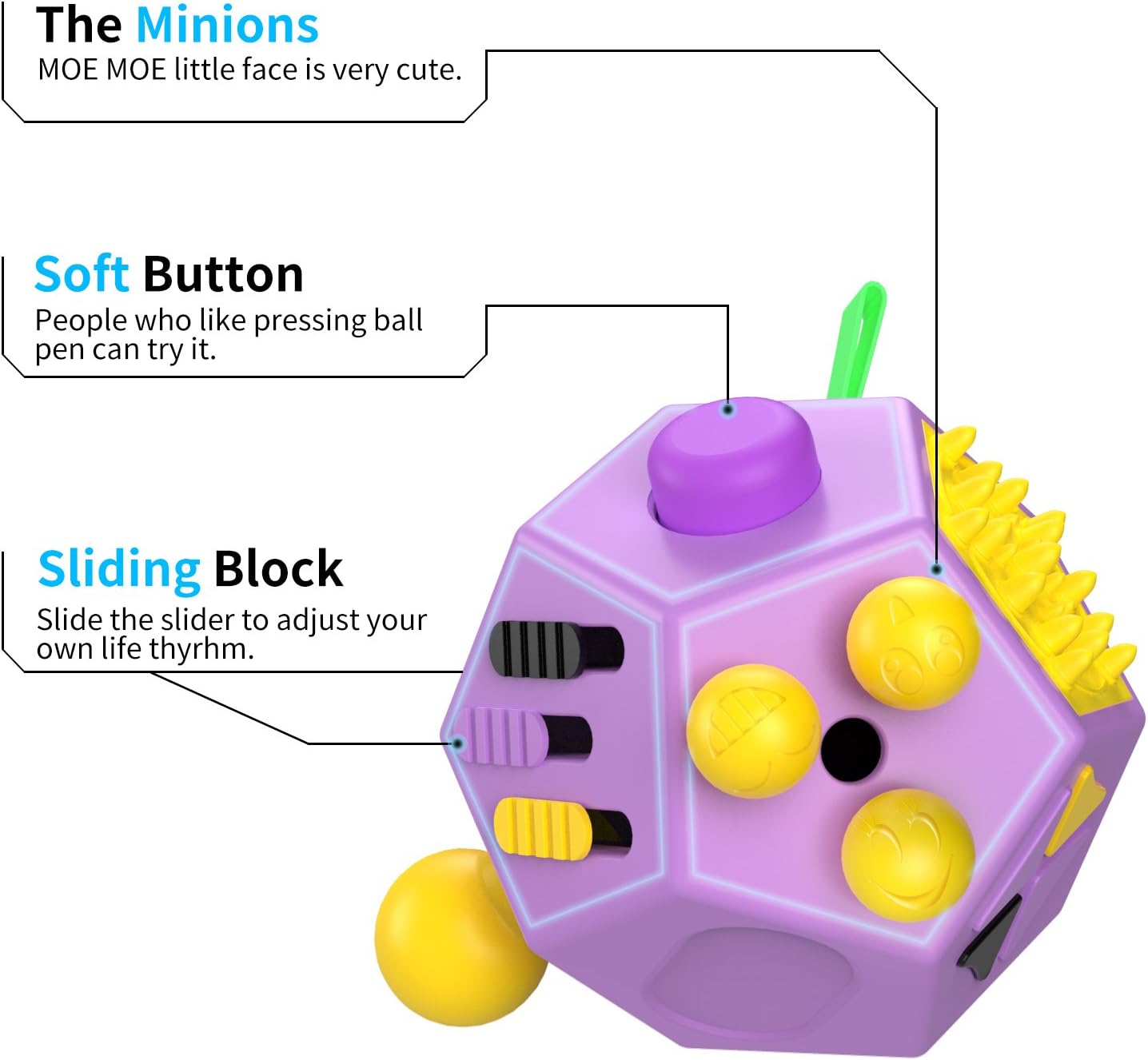 Amazon Com Atic 12 Sided Fidget Cube Fidget Twiddle Cube Dodecagon Stress Relief Hand Toy Decompression For Add Adhd Autism Kids And Adults Purple Yellow Dgt1003 Toys Games