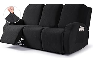 VANSOFY Recliner Cover, 3-Pieces Stretch Reclining Couch Covers with Pockets Reclining Sofa Slipcovers 3 Seater Soft Washable Furniture Protector for Dogs Cats(Black)