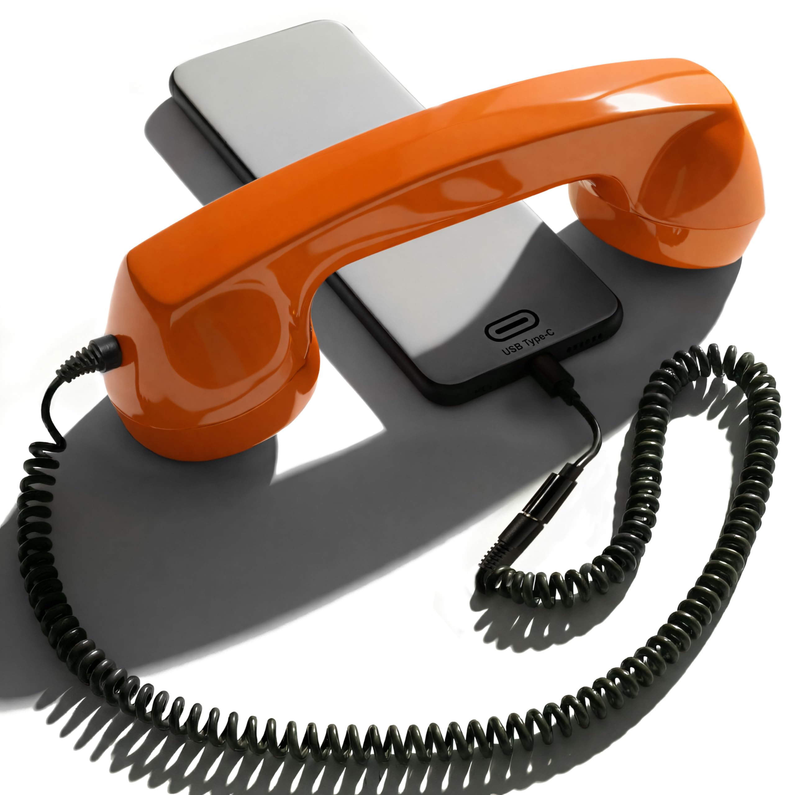 Opis Technology 60s Micro USB-C Edition: Retro Telephone Handset for Mobile Phones & Smartphones, Corded Phone Receiver with 3.5 mm Plug & USB-C for Android, Tablets & Computers (Orange) โ image 1
