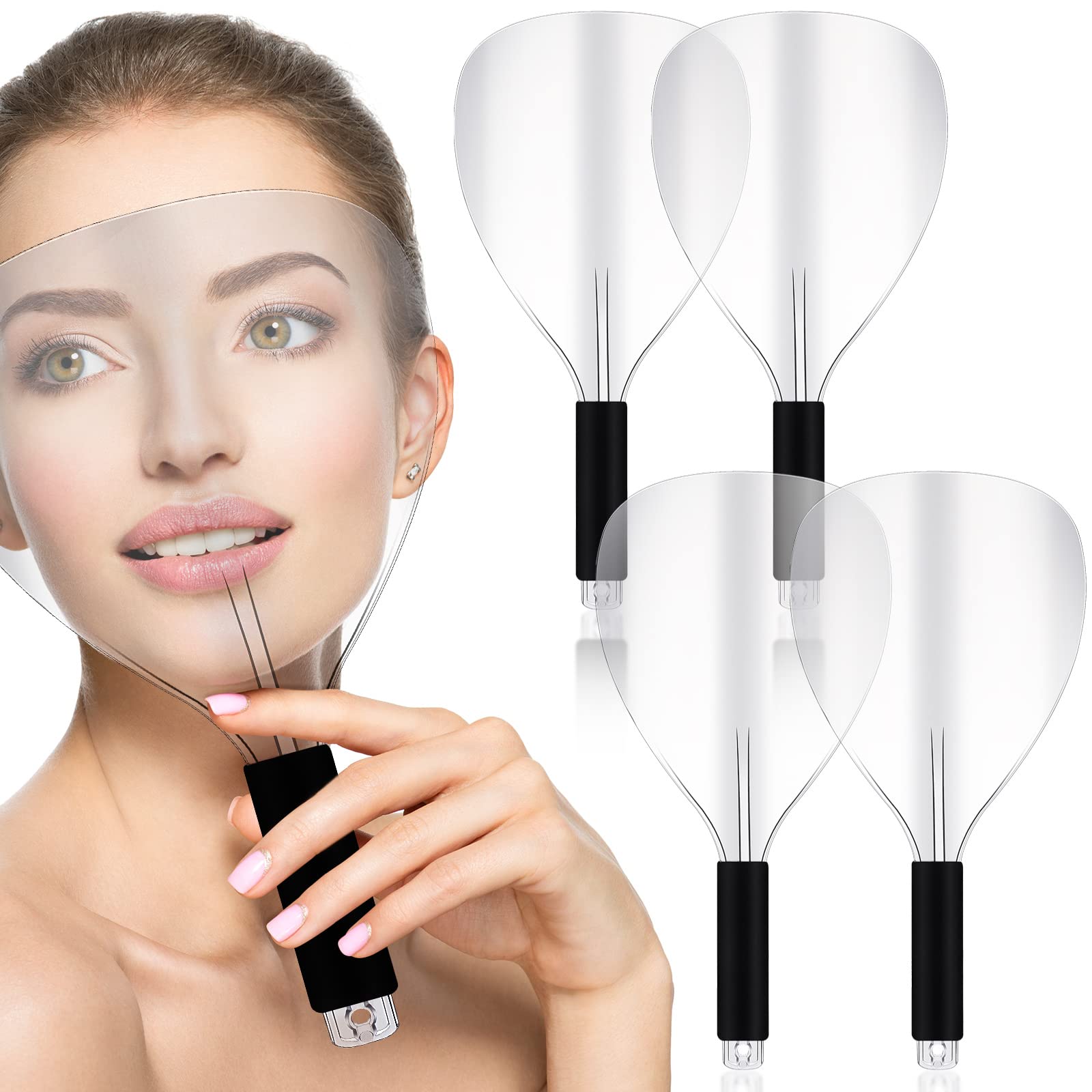 Photo 1 of Flutesan 4 PCS Reusable Plastic Face Protector Masks with Sponge Handle for Hair Cutting, Spraying, Makeup Application