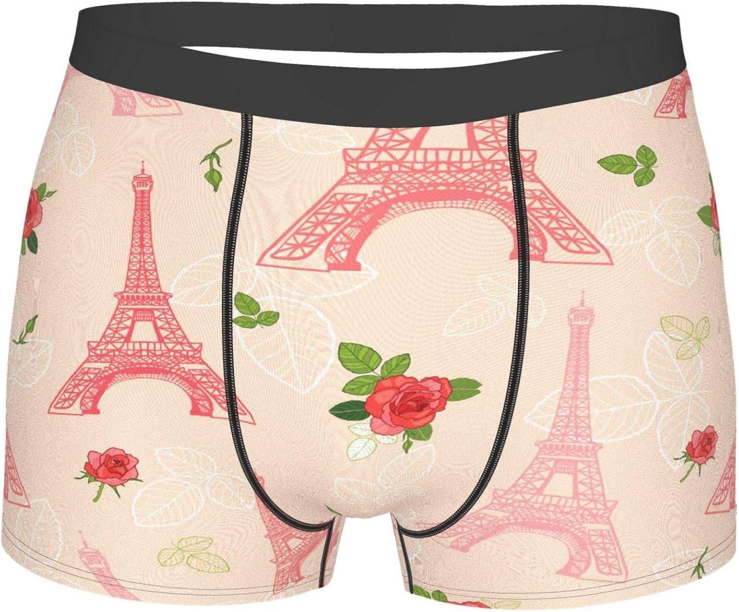 Mens Boxer Briefs Underwear Happy Valentine'S Day Romantic Eifel Tower Roses Flowers