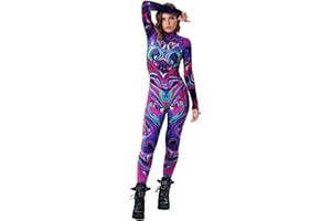 Sipumia Unisex Halloween Party Costumes Jumpsuits Digital Printed Skinny Catsuit Costume