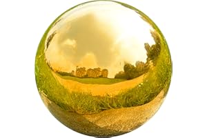 Nerien 10 Inch Gazing Ball, Stainless Steel Garden Mirror Globe, Polished Ornament Sphere, Hollow Floating Reflective Hemisphere, Home Outdoor Pond Housewarming Swimming Pool Decoration Gift, Gold