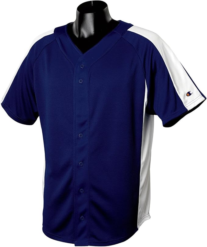 Amazon.com: Champion Pieced Mesh Button-Front Baseball Jersey - NAVY/WHITE - 2XL