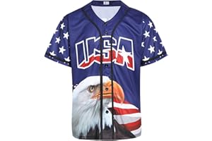 Pullonsy Adult American Flag Patriotic Baseball Jerseys Style Shirts for Men USA Eagle Outfits