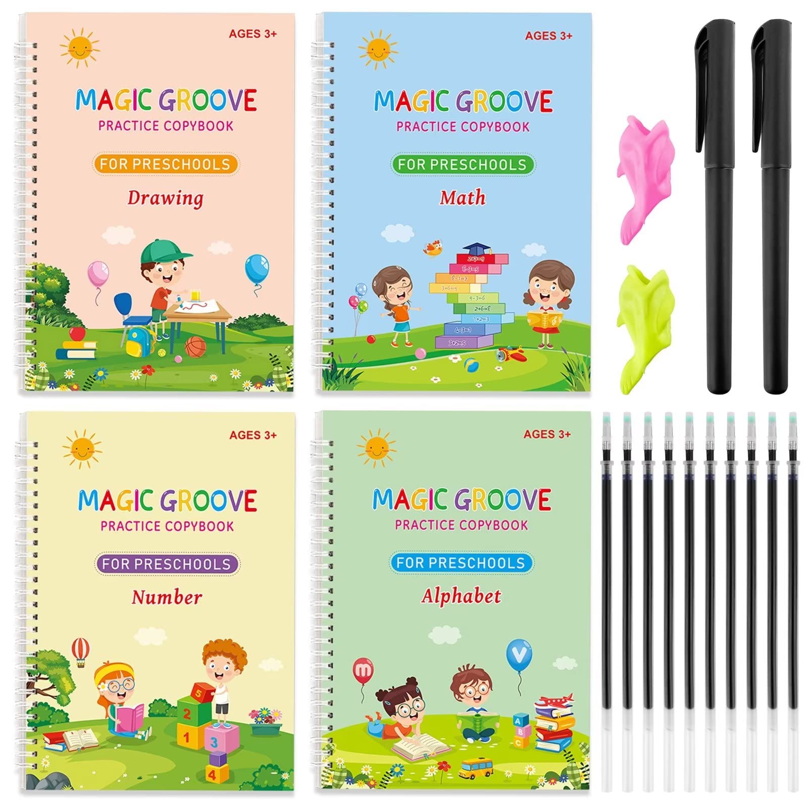 Photo 1 of Large Magic Ink Practice Copybook for Kids, Reusable Handwriting Workbooks for Preschools, Tracing Letter Writing Book with Pen Refill and Handwriting Aid(4book+2 Pen+10 Pen Refill)