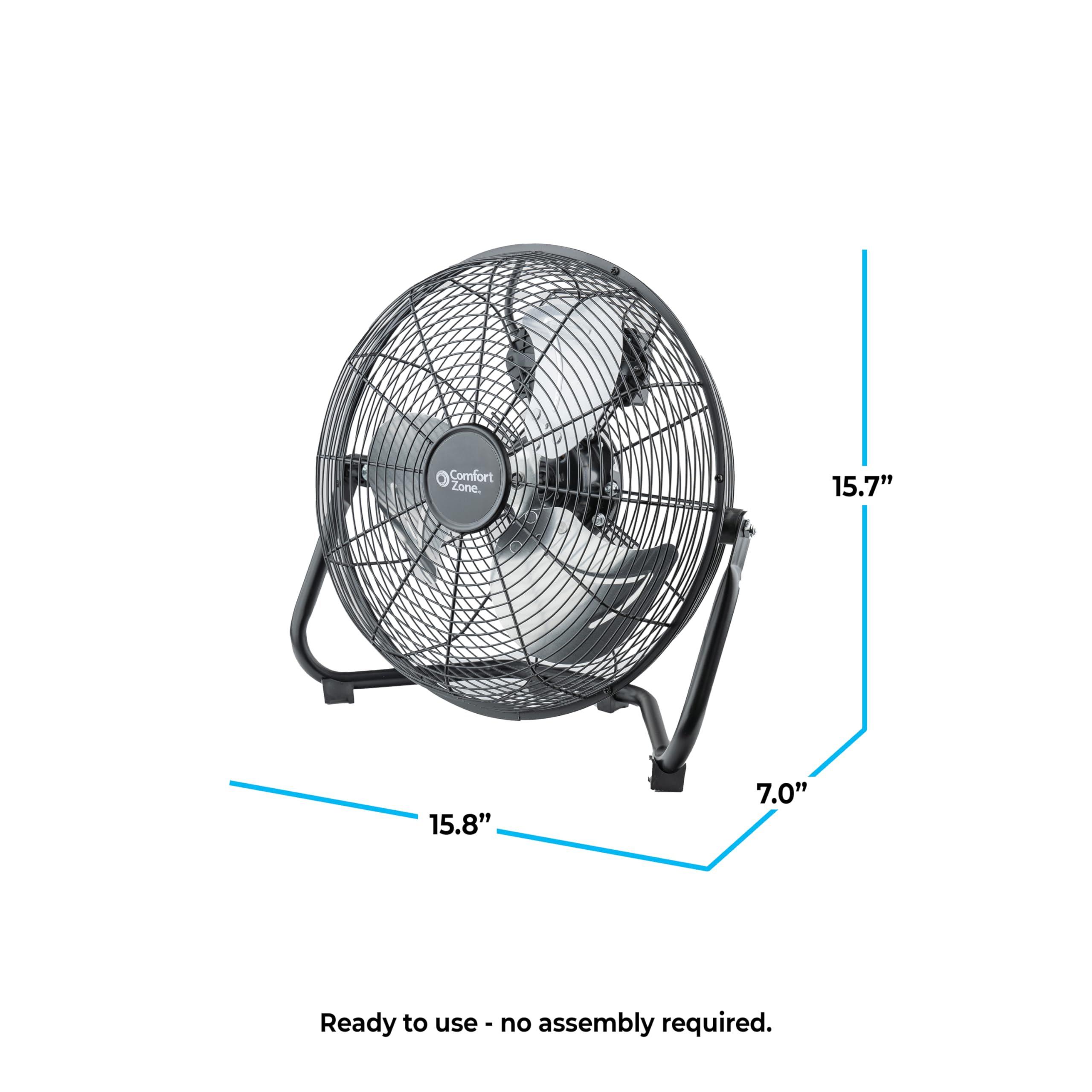 Comfort Zone 12 inch Cradle Fan, 3 Speed Floor or Table Fan with180 Degree Tilt, Metal Construction and Aluminum Blades, Carry Handle, Rubber Feet, Ideal for Bedroom, Workshop, or Garage, Black