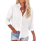 SUNNOW Women's Classic Button Down Blouse Long Sleeve Collared Dress Shirt with Chest Pocket Oxford Cotton Office Casual Top