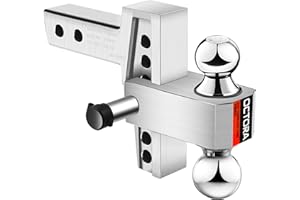 Octora Adjustable Trailer Hitch (Fits 2-Inch Receiver) - Aluminum Tow Hitch with 6-Inch Drop/Rise for Truck (12,500 LBS GTW) - Double Anti-Theft Locking Hitch Pins (Silver)
