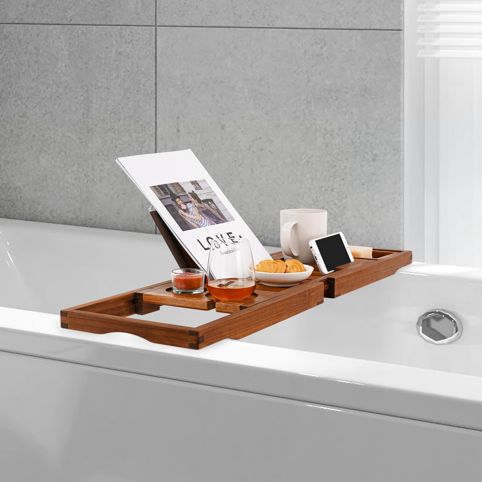 Utoplike Teak Bathtub Caddy Tray Bath Tray for Tub, Unique Bathtub