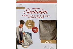Newell Brands Sunbeam MIcroplush Soft Electric Heated Throw Blanket with Foot Pockets 3 Heat Settings and Auto-Off, Beige Full