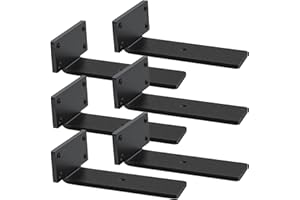 YMDPARTS Floating Shelf Brackets Heavy Duty - 1/5 Inch Thick Industrial Black Metal L Brackets, Premium Solid Steel Shelf Supports for Shelves - 6 Inch Heavy Floating Shelves Hardware (6Pcs)