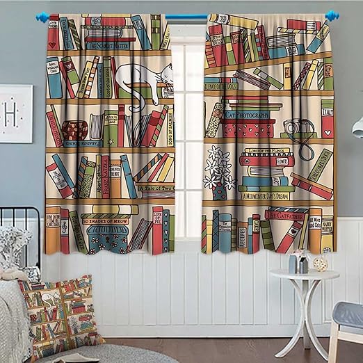 Amazon Com Cat Lover Decor Waterproof Window Curtain Nerd Book