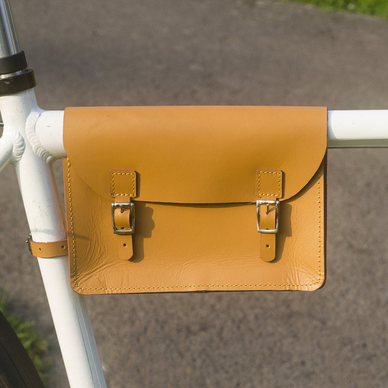 Bicycle Frame Bag Handcrafted Natural Leather TAN 8.6"x6.5"x2" S-FRA-TAN
