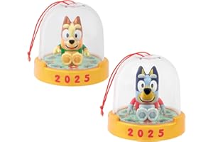 Bluey Ornament Pack of 2, Poseable Mini Decorations Toy Figurines in Festive Sweaters, 2025 Printed Gold Base Christmas Ornaments for Kids Ages 3+