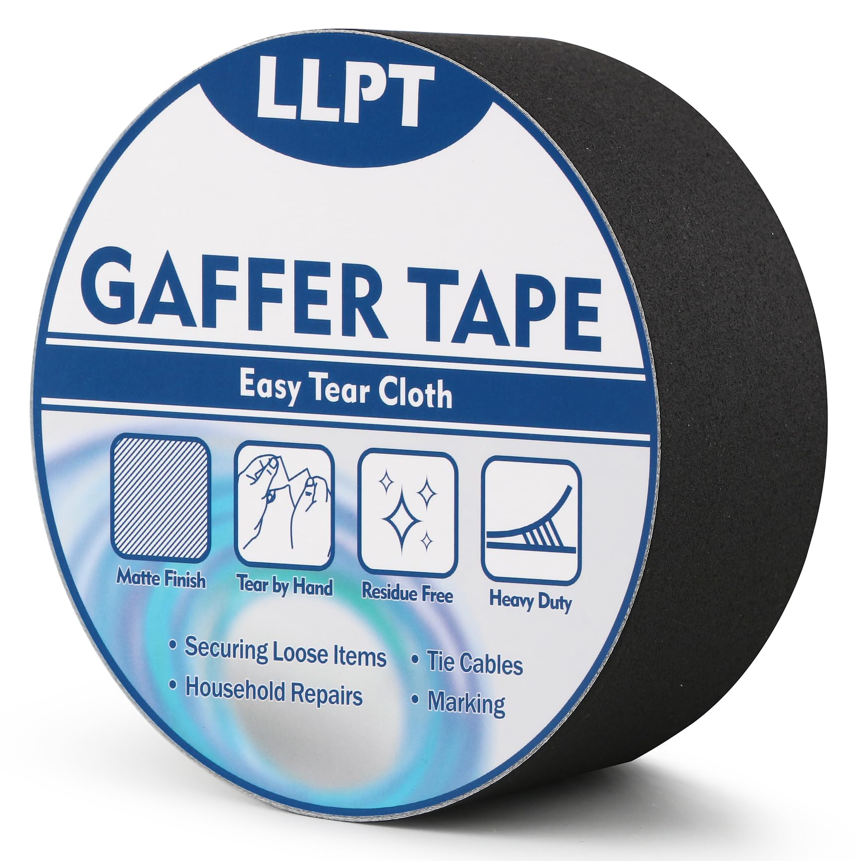 LLPT Gaffer Tape | Duct Tape | 50mm x 32m | Black Heavy Duty Gaffing Tape | Matte Non Reflective Easy Tear Residue Free | for Cords Photography (PGT532P1BK)