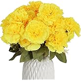 INSUNSIX Yellow Carnations Artificial Flowers 21 Heads Silk Carnations with Stems Fake Flower for DIY Wedding Bridal Bouquets Floral Arrangements Home Party Decoration (Yellow)