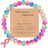 SCRDPRAD Breast Cancer Bracelets Natural Stone What Cancer Cannot Do Inspirational Bracelet for Women Pink Ribbon Cancer Awareness Handmade Beaded Encouragement Gift With Message Card