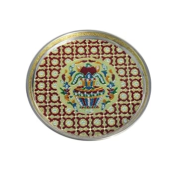Handicrafts Paradise Puja thali in Stainless Steel with Floral Motif