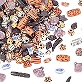 SUNNYCLUE About 300Pcs Vintage Acrylic Beads Baroque Style Beads Bulk Brown Opaque Retro Assorted Shaped Loose Spacer Charms for Jewelry Making Bracelets Necklaces Earrings DIY Crafts Accessories