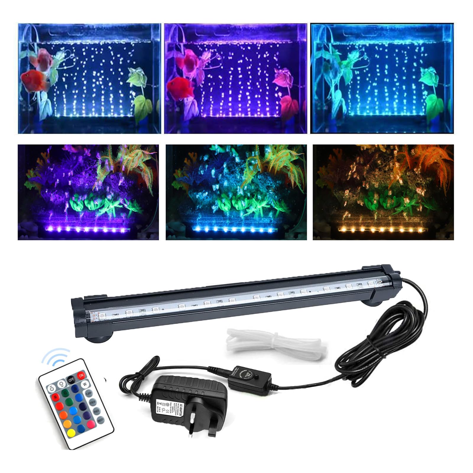 Aquarium air Bubble Light, RGB LED Fish Tank Light Tube with 16 Colors 4 Modes, Remote Control IP68 Submersible LED Aquarium Lamp with for Turtle Tank, Betta, Shrimp (18CM -16 Colors 4 Modes)