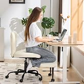 YFO Ergonomic Cross Legged Office Chair, Home Office Desk Chair | Adhd Meditation Chair with Silent Wheels, Yoga, Wider Backrest Support and Storage Pockets Design, Cream