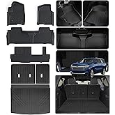 Floor Mats & Trunk Mat with Backrest Set for 2021-2024 2025 Chevrolet/Chevy Suburban 8 Seats (2 Row Bucket Seats)/GMC Yukon XL(Only XL)/Cadillac Escalade ESV, TPE Car Floor Liners with Cargo Liner