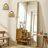 XRAMFY 76"x34" Floor Full Length Mirror Standing Full Body Rounded Corner Rectangle Mirrors with Stand Hanging Wall Mounted Leaning Bedroom Living Room Bedroom Cloakroom,Gold