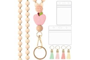 BESARME Teacher Gifts Lanyard with ID Holder Cute Wooden Beaded Lanyards for ID Card Badges Holder Boho Tassel Key Ring for Women