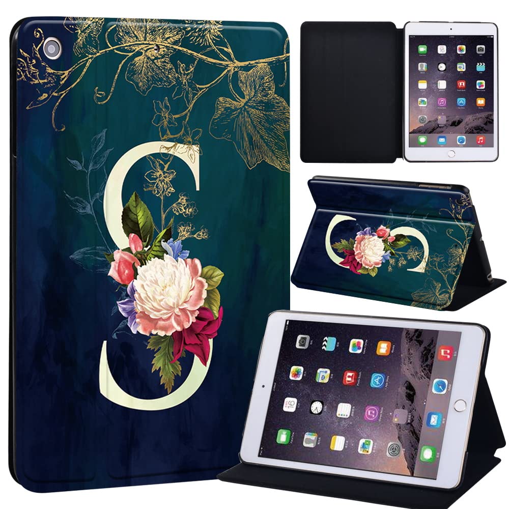 initial letter Printed Case for iPad Mini 1/2/3, Lightweight Trifold Stand Case with Auto Sleep/Wake, Microfiber Lining, Hard Back Cover for iPad Mini 1/Mini 2/Mini 3 (initial letter S)