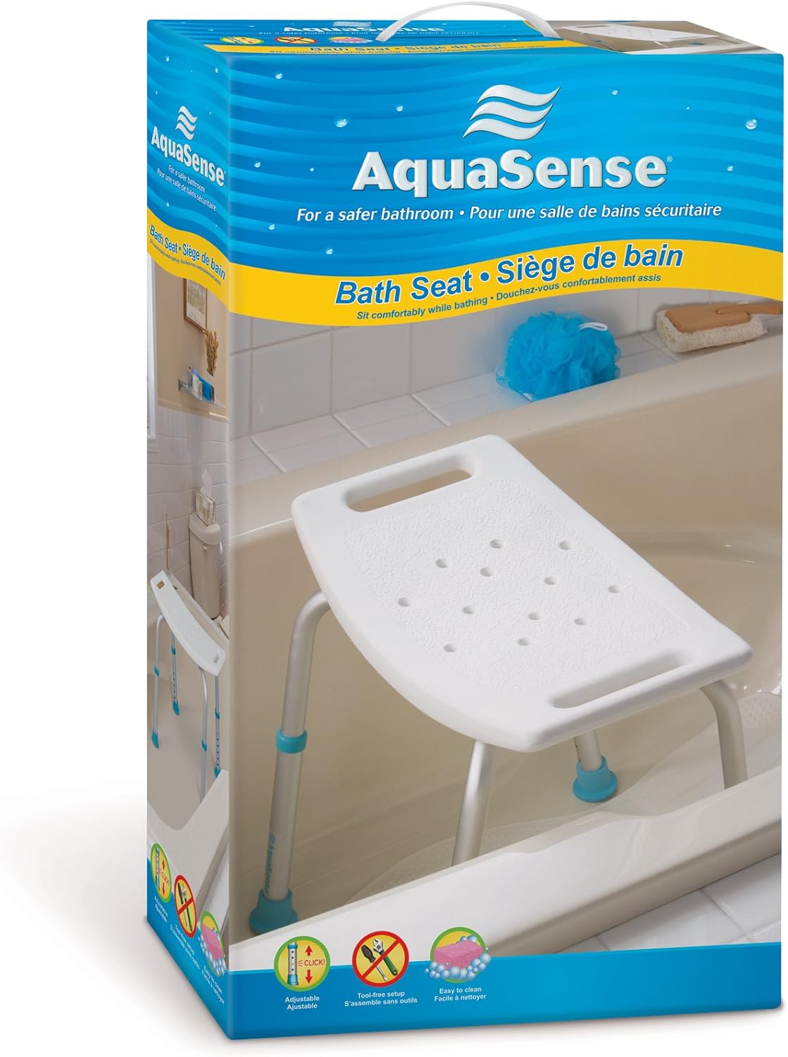 AquaSense Adjustable Bath and Shower Chair with Non-Slip Seat, White: Health & Personal Care