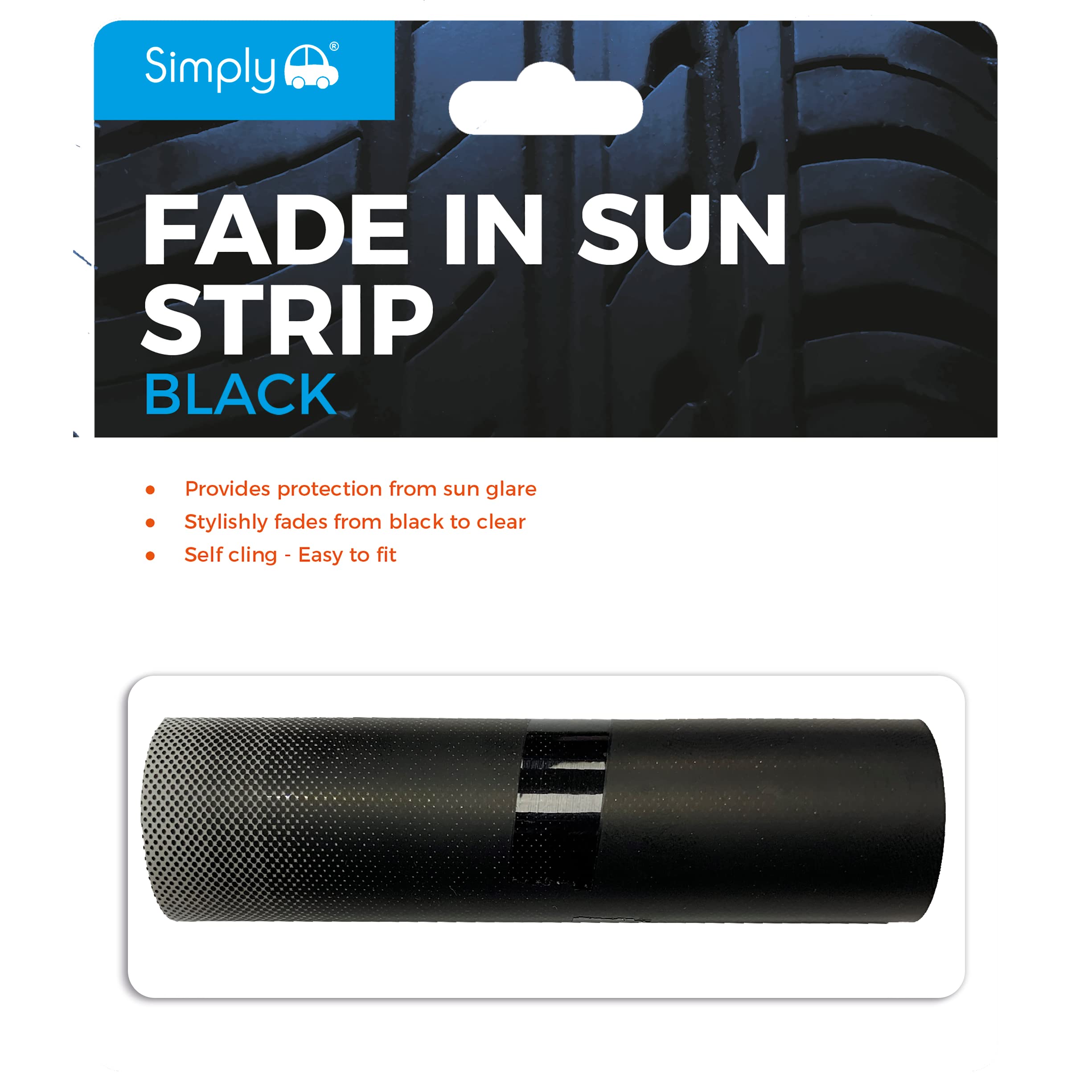 Simply FAD01 Car Windscreen Fade Strip, Provides Protection from Sun Glare, Self Cling Easily Fit & Remove Black