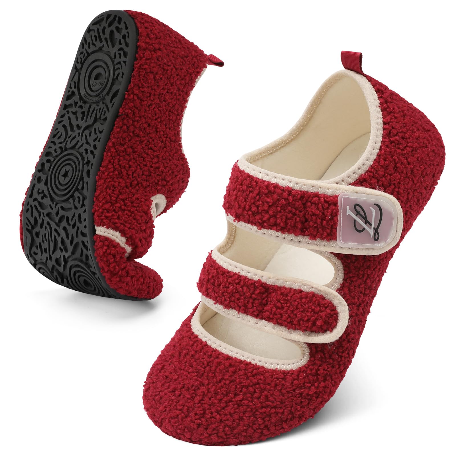 Photo 1 of LeIsfIt House Slippers for Women Wide Diabetic House Shoes Adjustable Soft Slippers for Arthritis Edema Swollen Feet Slipper Socks with Rubber Sole Red 7-7.5 Women