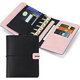 Multibey A7 PU Leather 6-Ring Binder Cover -Black Exterior with Black & Pink Interior, Includes Detachable Zip Pouch - Refillable Planner Cover for A7 Inserts, a7 Budget Binder (Paper Not Included)