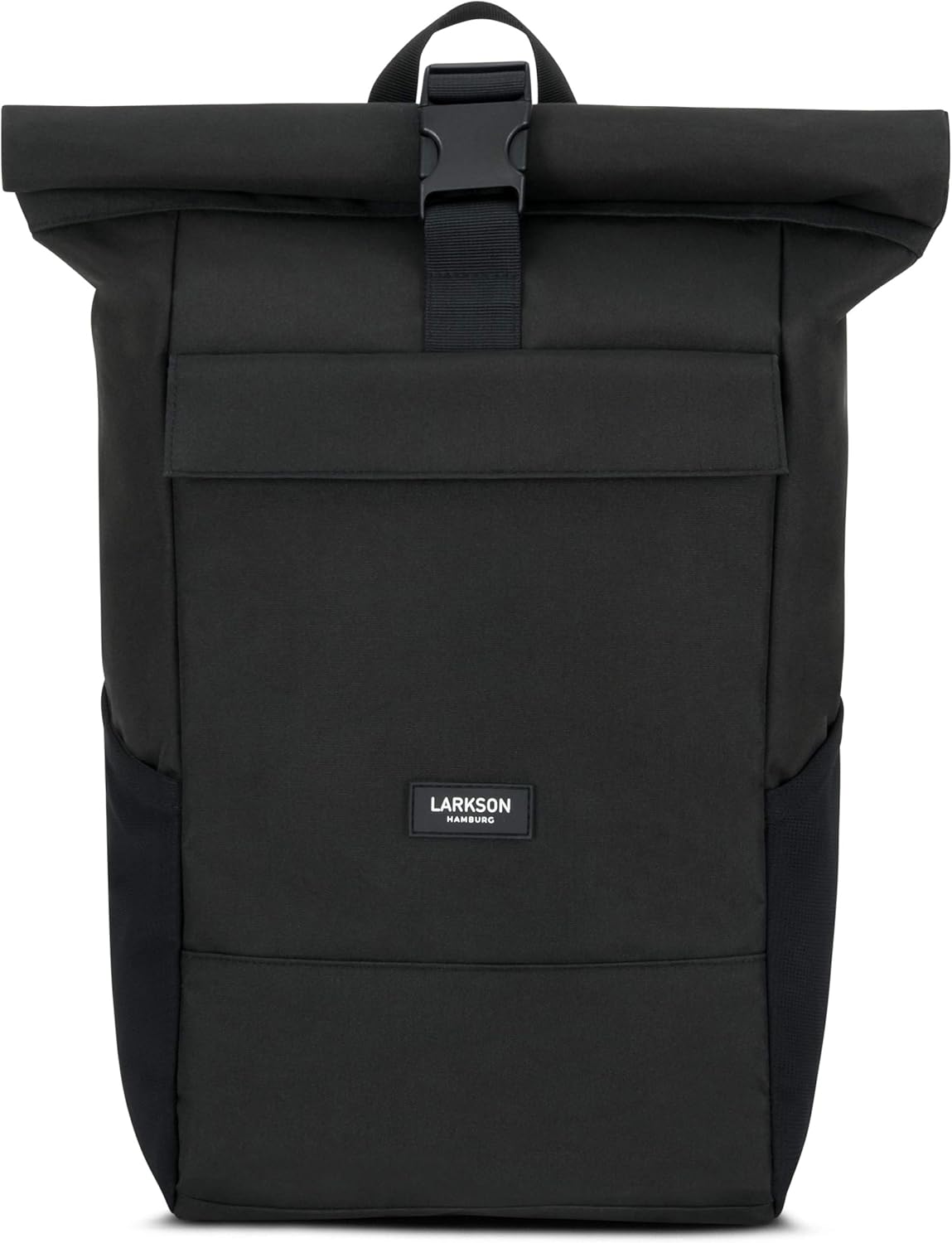 Larkson Roll Top Backpack Women & Men Black, No 4, Rucksack for University School, Office, College Laptop Bag 16 Inches