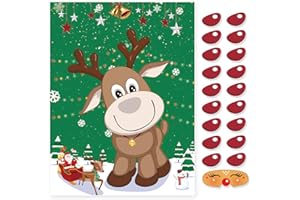 CCINEE Pin The Nose on The Reindeer Holiday Reusable Game Christmas Party Games with 36 Noses and 4 Blindfold for Xmas Party Supplies