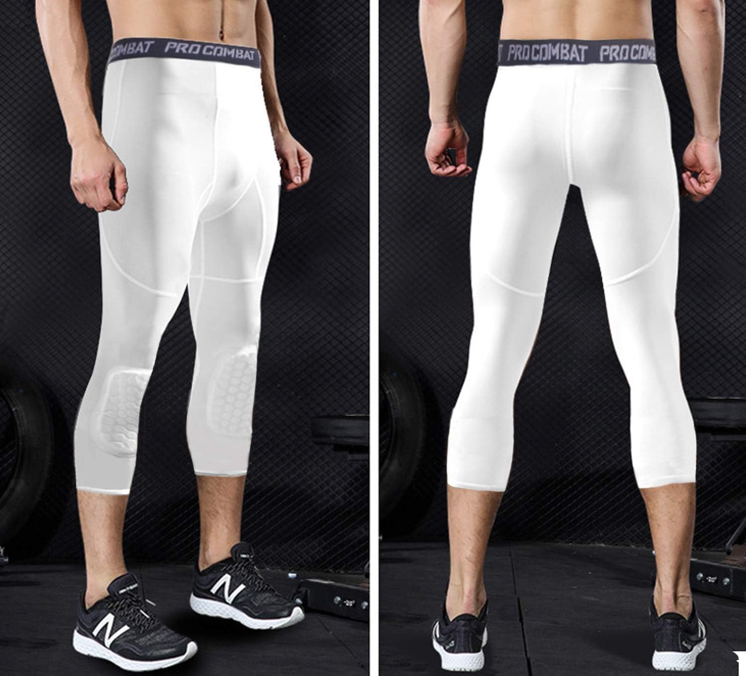 Basketball Compression Pants With Knee Pads, White 3/4 Capri Compression Pants Padded, Basketball Tights Leggings for Men Women Boys Girls, Youth Knee Pads for Basketball Softball Volleyball Soccer : Sports & Outdoors
