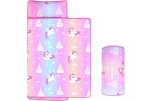 GOPHRALOVE Nap Mats for Preschool with Removable Pillow and Blanket Unicorns Nap Mat with Pillow Reinforced Stitching Machine-Washable, Soft Nap Mats for Daycare, Travel, Camping 53"x21"