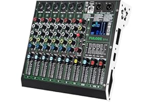 FULODE Professional DJ Audio Mixer,6 Channel Sound Mixing music Board With 99 DSP Effects,Console System PA Mixer with Bluetooth,w/USB,48V Phantom Power,Vocal Removal for Live Streaming Studio(DT-6)