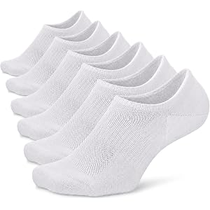 WANDER Men's No Show Socks 6 Pairs Cushioned Non Slip Cotton | Silicone Heel Grip, Mesh Breathable, Seamless Toe, Invisible i