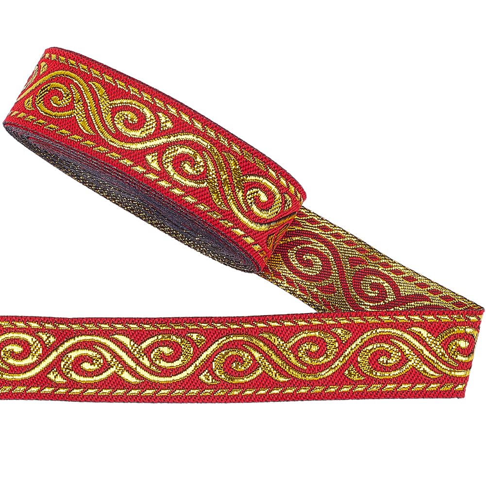 GORGECRAFT 7 Meters Double Side Red Jacquard Ribbon Trim Boho Vintage Embroideried Webbing Ethnic Woven Edge Fringe Fabric Flat Trim for Sewing Clothing Curtain Gift Wrapping Applique Christmas Decor
