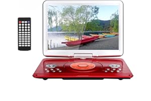 YOOHOO 16.9'' Portable DVD Player with Remote Controller, 14.1'' HD Swivel Large Screen,6 Hours Rechargeable Battery,Supports SD Card..USB Port (Red)