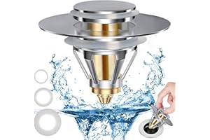 AUPHTIR 2.0 Upgraded Universal Bathroom Sink Stopper Pop Up, Sink Drain Plug for 1.06-1.80'' Drain Holes, Bathroom Stainless Steel Sink Drain Filter With Basket (Silver 1pc)