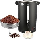 115-Cup 20L Commercial Coffee Urn, Festa Essential 1500W Double Wall Large Percolate Coffee Maker Stainless Steel Hot Water Urn Dispenser with Double Dripless Faucet, Quick-Brewing for Catering, Black